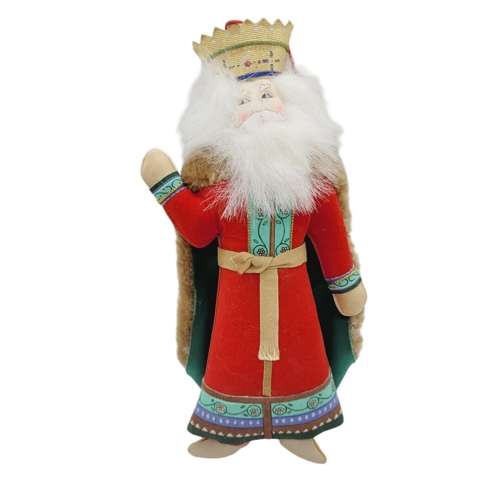 Nordic Style 9" Santa Ornament Hand Painted Face Fabric Polyfill Gold Lame Crown